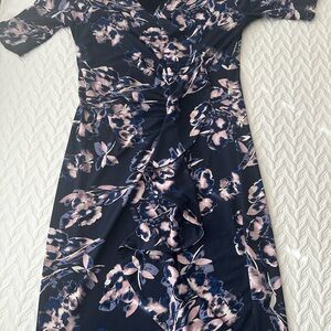 Ivanka Trump Navy and Pink Floral Midi Dress